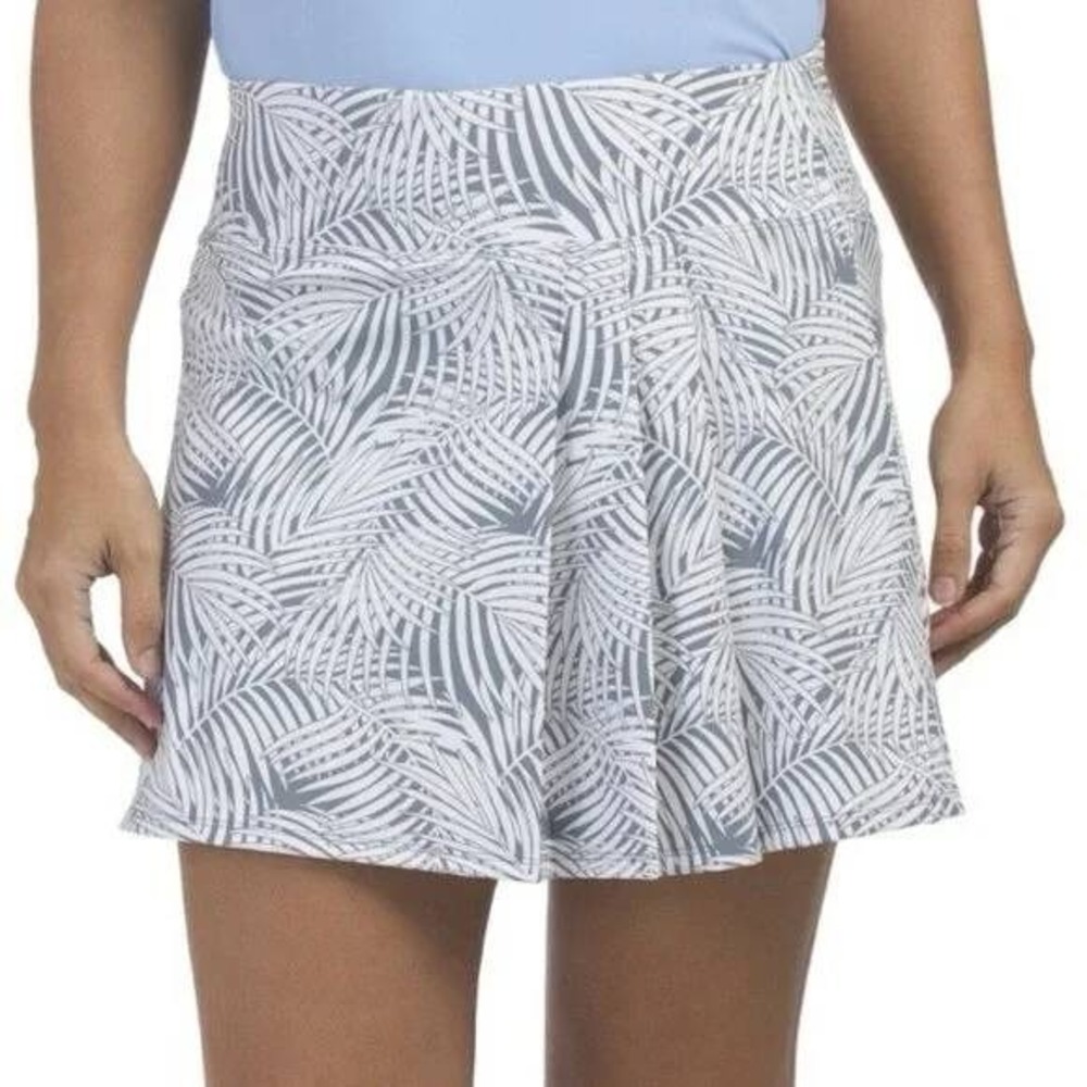 Tommy Bahama Women's Skort Gray/White Floral Pleated Back Zip Pocket Stretch L